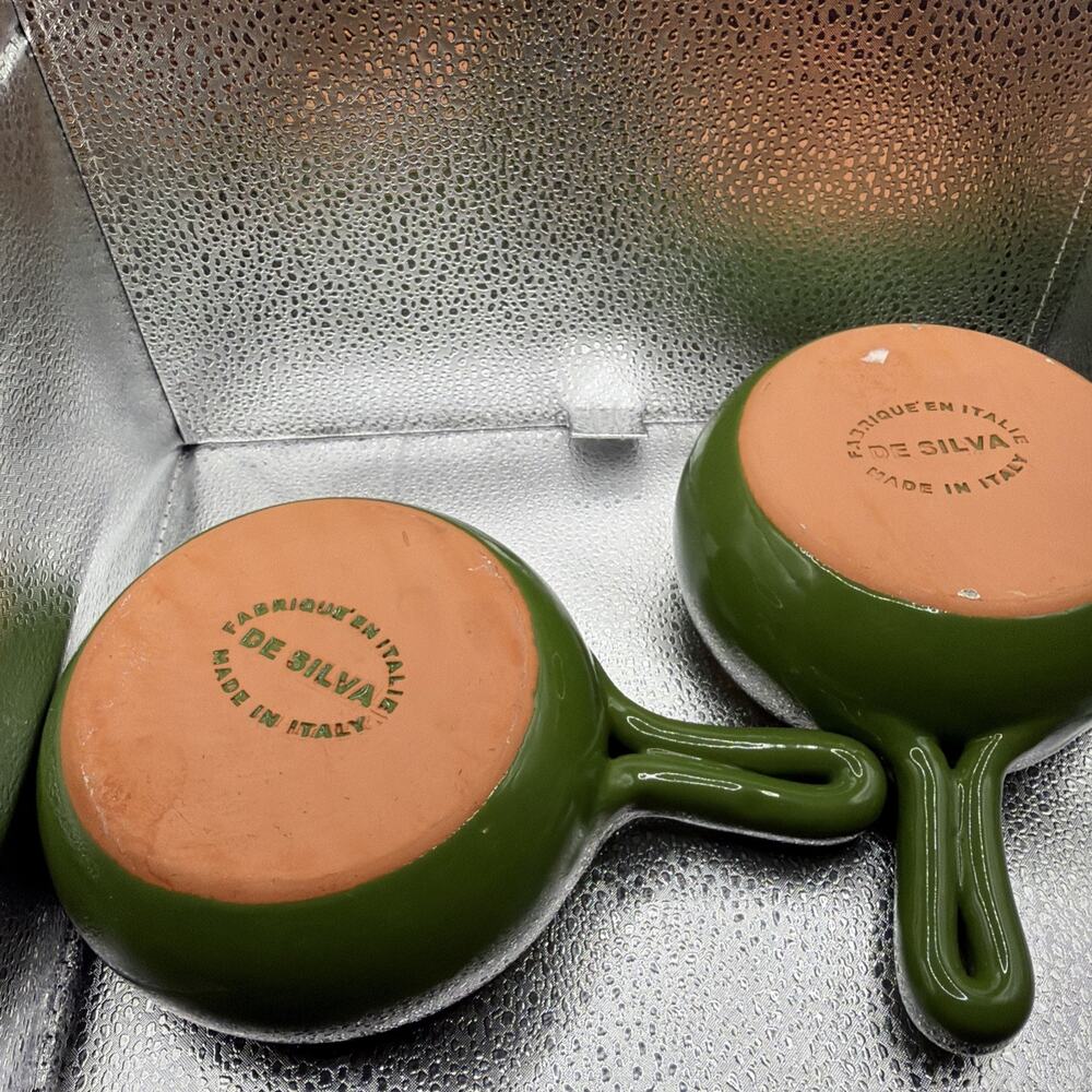 2 Italian De Silva Terracotta Ceramic Green Soup Casserole Bowls Serving Dishes - Picture 4 of 9